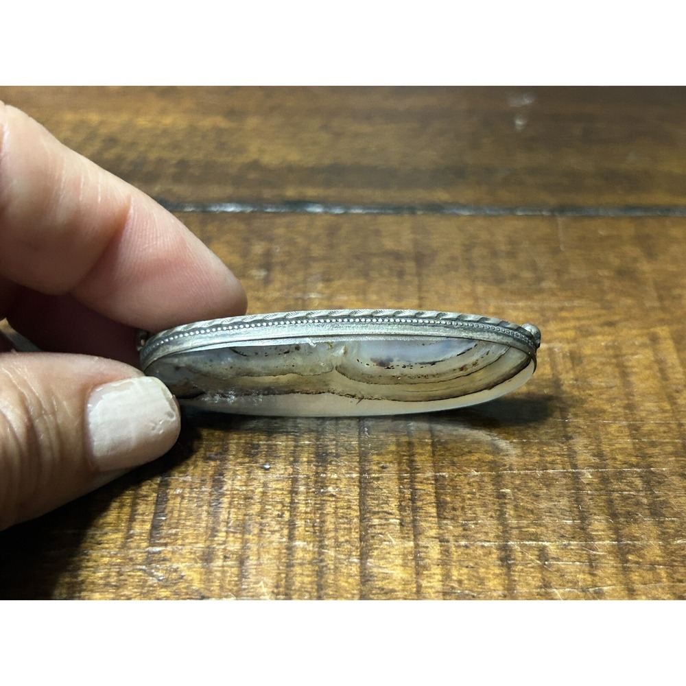 Edwardian Moss? Lace? Agate Pin Brooch Oval Unmarked - Picture 3 of 6